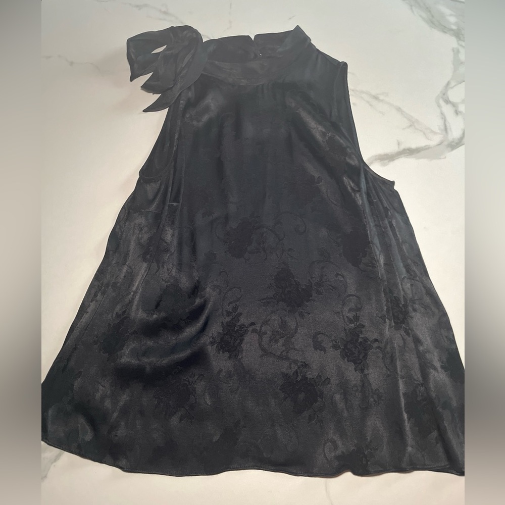 Moulinette Soeurs Anthropologie Top Blouse Black Sleeveless Neck Bow Tie Size 12